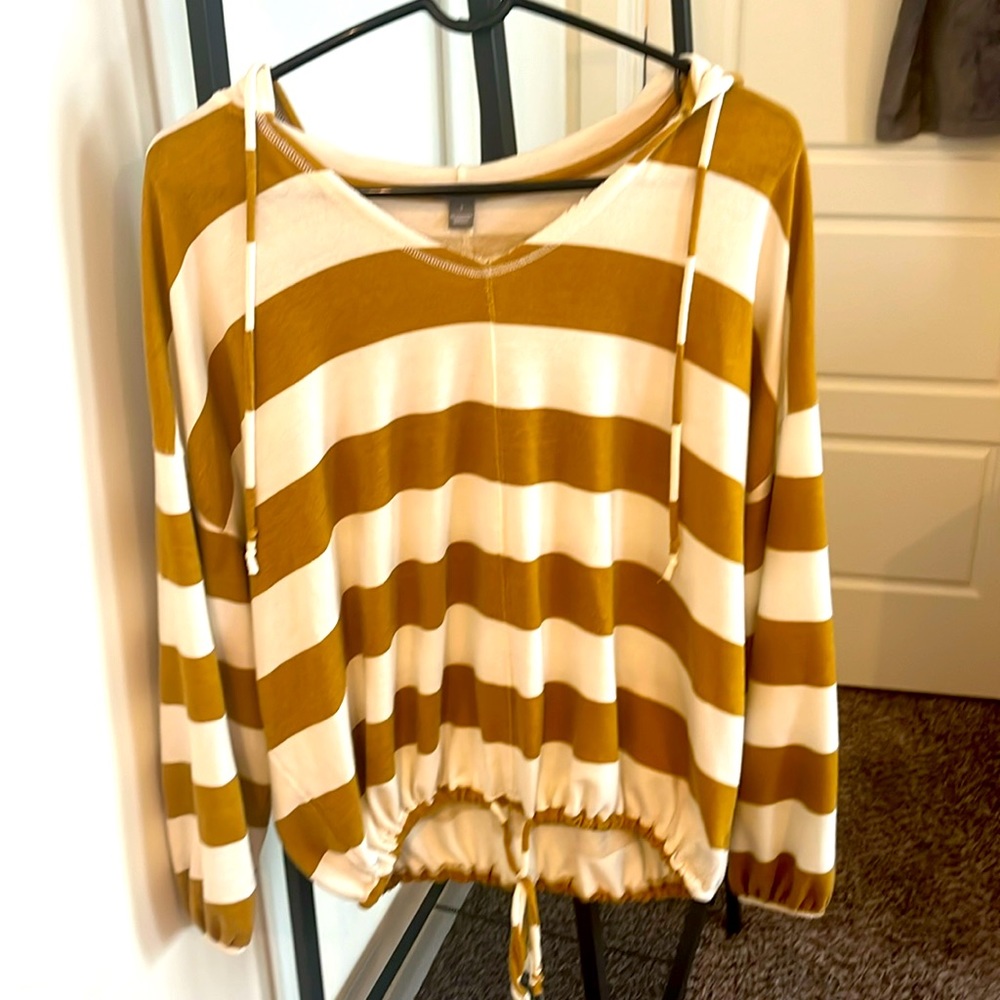 Aerie Striped Lounge Hoodie Tan/White Size Small
